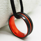 Beveled Tungsten Ring with Orange-Aluminum Inlay