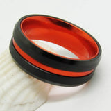 Beveled Tungsten Ring with Orange-Aluminum Inlay