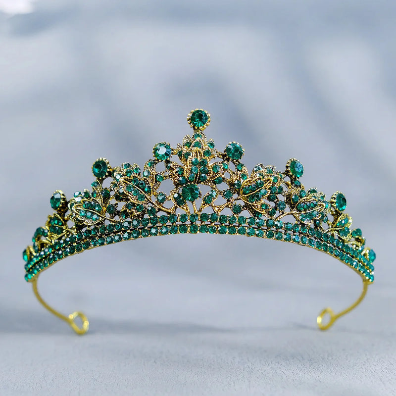 Vintage Green Rhinestone Wedding Tiara Crown Princess