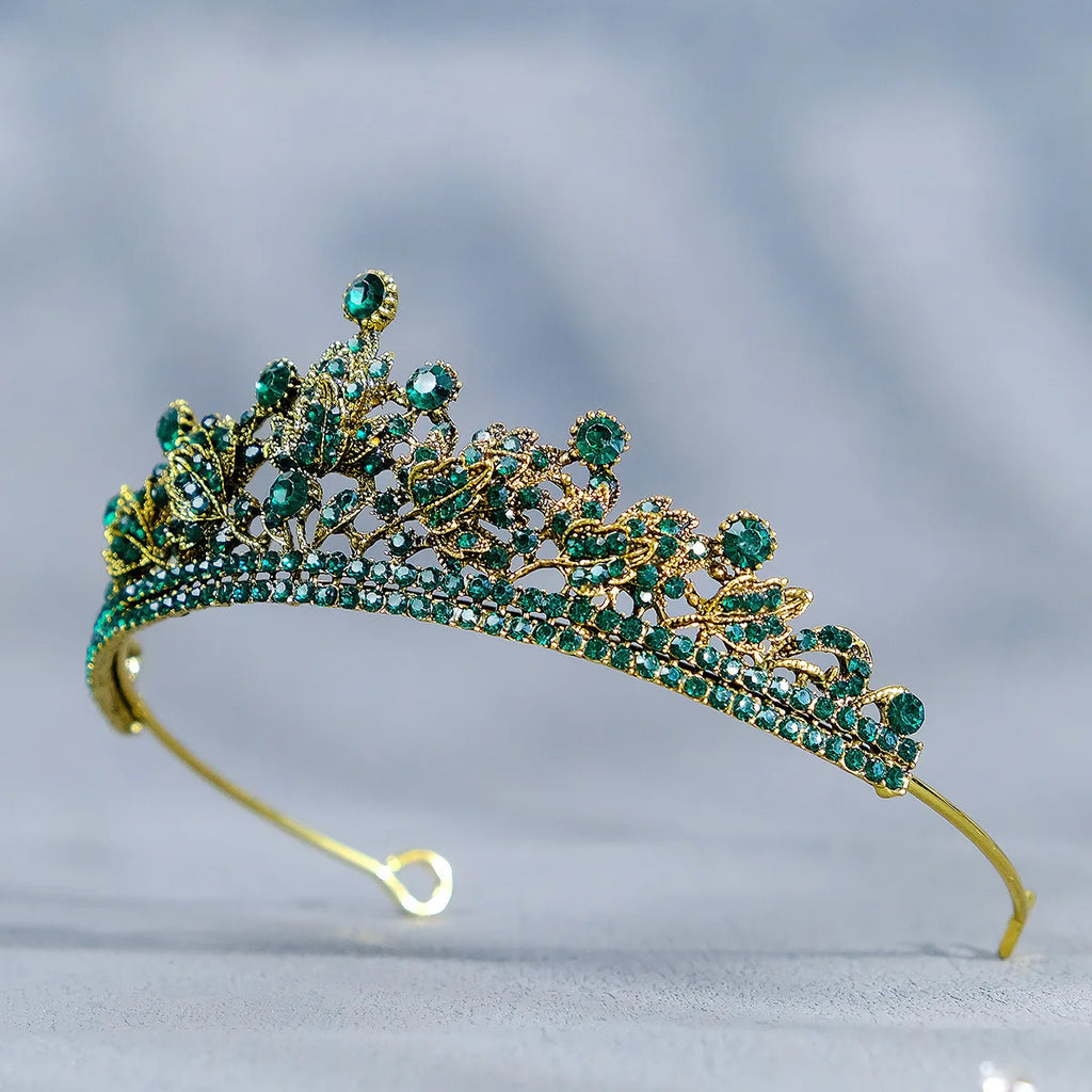 Vintage Green Rhinestone Wedding Tiara Crown Princess