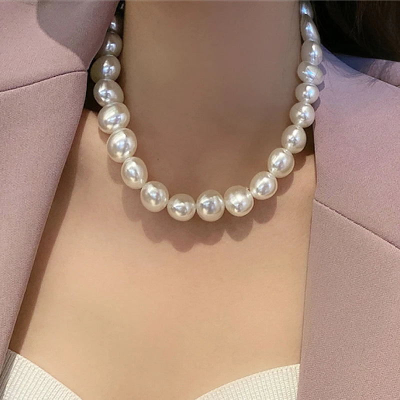 Pearl Collar Necklaces Big Beads Choker Necklace Wedding Party Jewelry