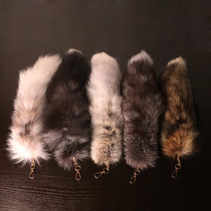 Wolf Fox Tail Fur Keychain Pom Pom Pendant Car Keyring Holder Bag Charm