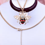 Women Bee Pearl Crystal Necklace Alloy Chain Jewelry