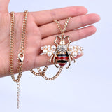 Women Bee Pearl Crystal Necklace Alloy Chain Jewelry