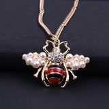 Women Bee Pearl Crystal Necklace Alloy Chain Jewelry
