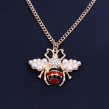 Women Bee Pearl Crystal Necklace Alloy Chain Jewelry
