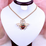 Women Bee Pearl Crystal Necklace Alloy Chain Jewelry