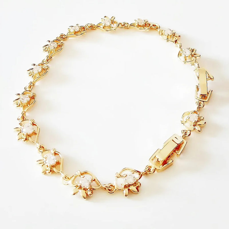 Rose Gold Flower Bracelet with Cubic Zirconia for Women, Elegant Fashion Jewelry