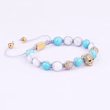 Women Bracelet CZ Micro Pave Skull Charm Natural Stone Woven Bracelet