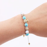 Women Bracelet CZ Micro Pave Skull Charm Natural Stone Woven Bracelet