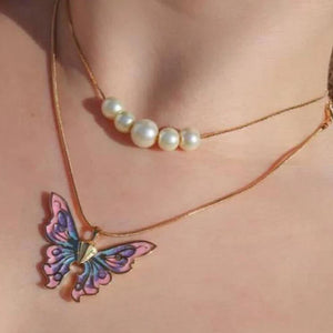 Double Thai Pop Butterfly Pearl Necklace