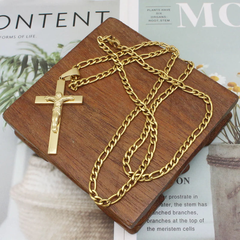 Stainless Steel Cross Necklace for Women 60/70CM Chain Pendant