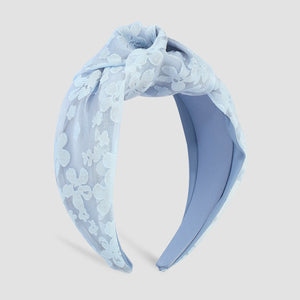 Women Headband Flower Satin Lace Wide Side Solid Hairband Center Knot Turban