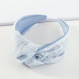 Women Headband Flower Satin Lace Wide Side Solid Hairband Center Knot Turban