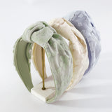 Women Headband Flower Satin Lace Wide Side Solid Hairband Center Knot Turban