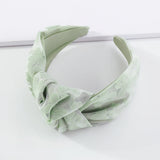 Women Headband Flower Satin Lace Wide Side Solid Hairband Center Knot Turban