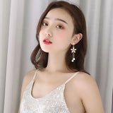 Geometric Pearl Long Clip-on Earrings for Women Party
