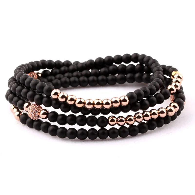 Women Lady 4mm Stone CZ Ball Four Layer Bracelet Gift