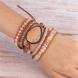 Crystal Cluster Wrap Bracelet Yellow & Pink Crystals 5 Strand