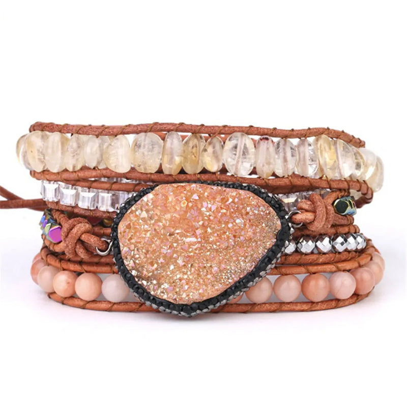 Crystal Cluster Wrap Bracelet Yellow & Pink Crystals 5 Strand