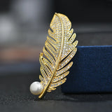 Women Freshwater Pearl Brooch Feather Pin Jewelry
