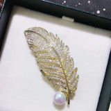 Women Freshwater Pearl Brooch Feather Pin Jewelry