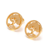 Women Silver Stainless Steel Round Earrings Jewelry