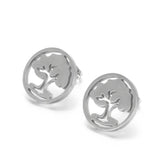 Women Silver Stainless Steel Round Earrings Jewelry