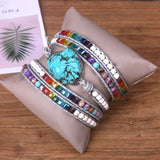 Women`s Crystal Leather Wrap Bracelet Statement Cuff Bangles
