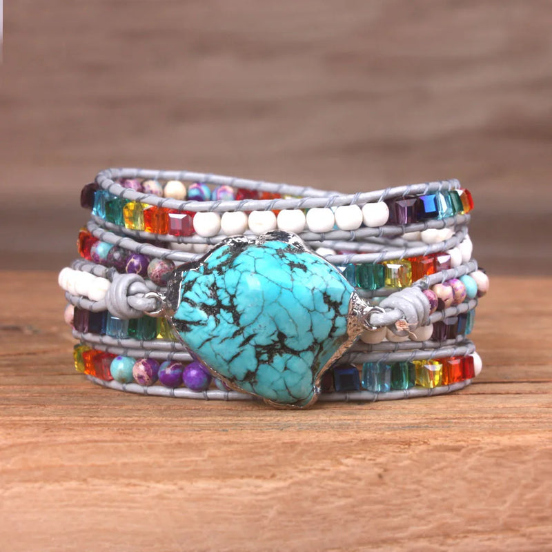 Women`s Crystal Leather Wrap Bracelet Statement Cuff Bangles