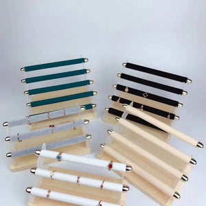 Wood Acrylic Velvet Ring Holder T-Bar Jewelry Display Stand