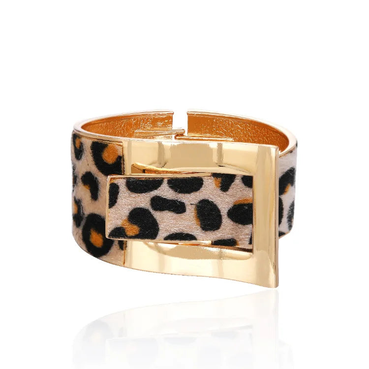 Leopard Print Wrap Belt Buckle Bracelet for Women
