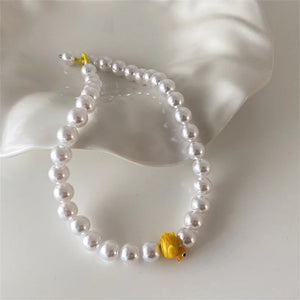 Yellow Duck Ladybug Pearl Necklace Women Girls Party Jewelry
