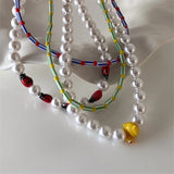 Yellow Duck Ladybug Pearl Necklace Women Girls Party Jewelry