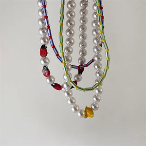 Yellow Duck Ladybug Pearl Necklace Women Girls Party Jewelry