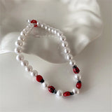 Yellow Duck Ladybug Pearl Necklace Women Girls Party Jewelry