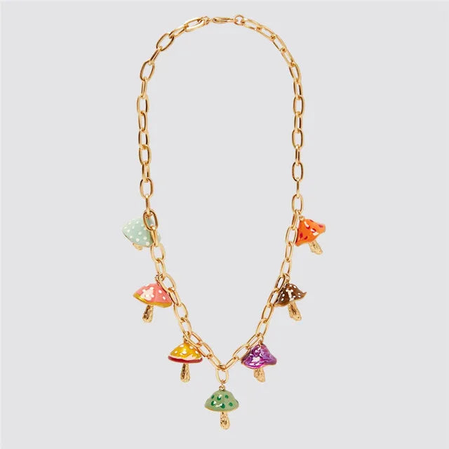 Colorful Mushroom Necklace Women Acrylic Collier Jewelry