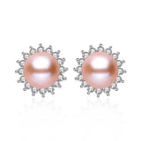 Zircon Freshwater Pearl Stud Earrings Flower Wedding Jewelry
