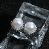 Zircon Freshwater Pearl Stud Earrings Flower Wedding Jewelry