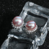 Zircon Freshwater Pearl Stud Earrings Flower Wedding Jewelry