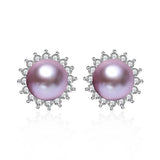 Zircon Freshwater Pearl Stud Earrings Flower Wedding Jewelry