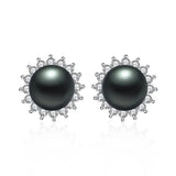 Zircon Freshwater Pearl Stud Earrings Flower Wedding Jewelry
