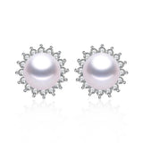 Zircon Freshwater Pearl Stud Earrings Flower Wedding Jewelry