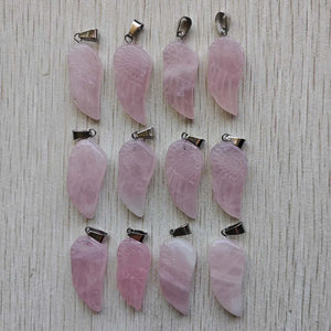 Rose Quartz Angel Wings Charms Pendants for Jewelry Making 12pcs