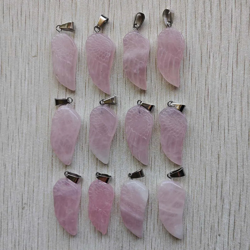 Rose Quartz Angel Wings Charms Pendants for Jewelry Making 12pcs