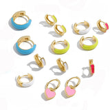 Enamel Small Hoop Earrings for Women Heart Circle Party Jewelry