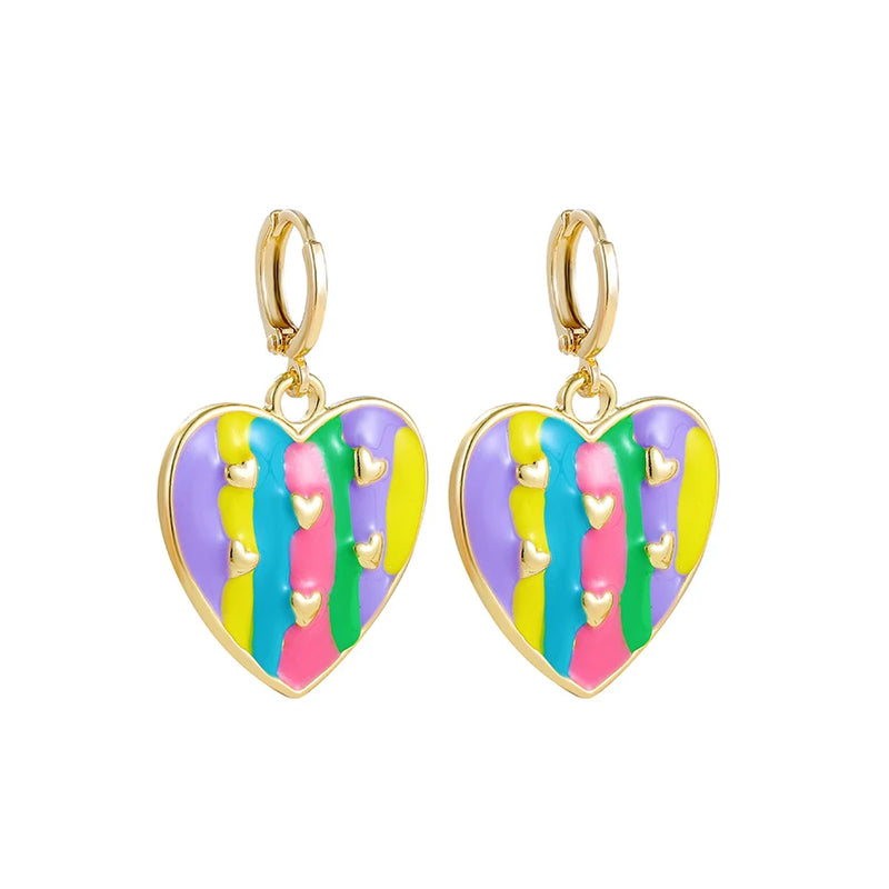 Enamel Small Hoop Earrings for Women Heart Circle Party Jewelry