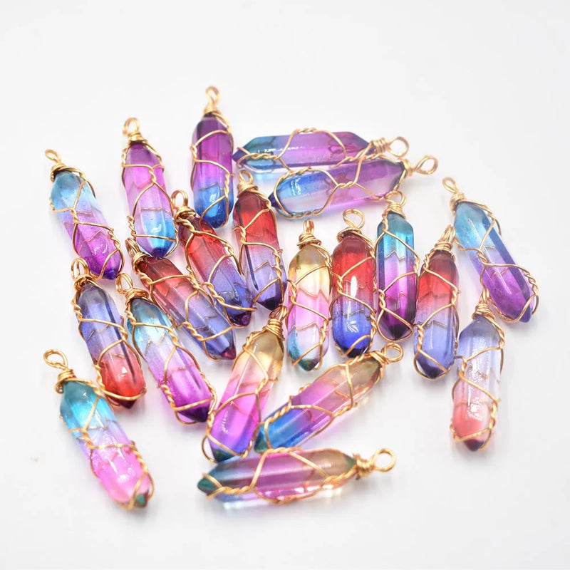 Colorful Crystal Pillar Copper Wire Pendant for Jewelry Making