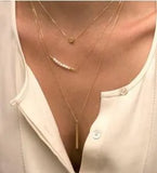 Double Chain Pearl Beads Choker Collar Necklace Multilayer Pendant