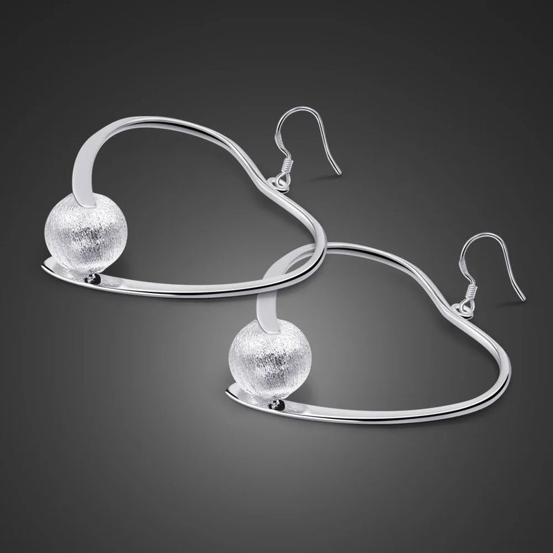 Big Heart Silver Earrings 100% 925 Sterling Silver Party Accessories